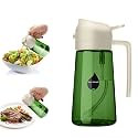 2 in 1 Oil Sprayer for Cooking, Olive Oil Dispenser Bottle for Kitchen Spray and Pour, 16oz/470ml Light-Blocking Dark Green Glass Bottle, Food-Grade Oil Mister for Air Fryer Cream Cap