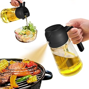 zephorus 2 in 1 olive oil dispenser bottle - 16oz470ml premium glass oil mister for air fryer salad frying bbq