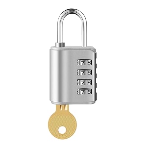 2-in-1 padlock with key amp 4-digit combination  heavy duty metal security lock with resettable code wheel  dual unlock lock for gym locker luggage storage amp travel silver