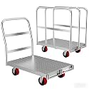 2-in-1 Platform Truck, 2500 LBS Heavy Duty Steel Panel Dolly, 36 x 24 Inch Panel Truck Cart with 3 Handrails & Rubber Swivel Casters, for Factory, Warehouse, Garage, Moving and Storage