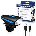 2-in-1 Rechargeable and Waterproof LED Cycle Front Lights (3 Modes) with Horn (140 dB) Cycle Bell Black