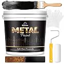 2 in 1 Rust Inhibitor Metal Primer Paint – 128OZ Matte Black Paint for Metal, Waterproof, Water-Based&Non-Toxic, Indoor/Outdoor for Door, Furniture, Railing, Fence, Gate, Trailer, Car, 160-190 sq.ft