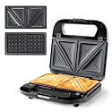 KEINVE 2 in 1 Sandwich Maker &amp; Waffle Maker - 750W Panini Press and Grilled Cheese Maker with Removable Non-Stick Plates, Cool-Touch Handle &amp; LED Light - Easy to Clean Breakfast Maker for Home Kitchen