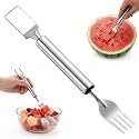 2-in-1 Stainless Steel Fruit Cutter Watermelon Slicer and Fork – Dual Head Fruit Cutter with Round Handle for Watermelon, Mango, Pitaya, Portable Kitchen Tool Home Parties (1pc)