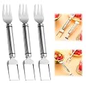 2-In-1 Stainless Steel Fruit Cutter Watermelon Fork Slicer Cutting Tool, Watermelon Fork Cutter for Home Party Camping Kitchen Gadget (3 Pcs)