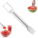2-in-1 Stainless Steel Fruit Cutter, Watermelon Slicer with Fork, Dual Head Watermelon Fork Slicer Tool for Cubes, Fruit Knife with Round Handle for Home Kitchen, Picnic & Party (1PCS)