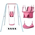2-in-1 Toddler Swing Set with Foldable Stand, Baby Swingset with 2 Types of Anchors for Indoor &amp; Outdoor, 1 Belt &amp; 1 Soft Swing Seat with Safety Harness &amp; Height Adjuster for 6 Months and Older Kids