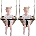 2-in-1 Toddler Swing, Adj Ropes, Ind/Out, Heavy-Duty,Light Brown 2-Pack