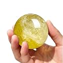 2-2.4 inch Natural Citrine Crystal Ball with Stand, Hand Polished Yellow Quartz Sphere, Reiki Healing Crystal Sphere, Energy Balancing Stone Crafts, Feng Shui Home Desktop Ornament