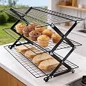 2/3/4-Tier Collapsible Cooling Rack with Adjustable 3 Setting Design, Folding Stackable Roasting Cooking Drying Wire Rack, Adjustable Non-Stick Drying Rack for Baking, Roasting, Cookies(3-layer)