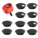 2-3/8 in. Hole Saw with 10PCS Black Desk Grommet - Cable Management Kit for TV, Office, and Home Table - Hide Wires Behind Wall, TV Wall Cable Pass Through, Desk Cable Hole Covers