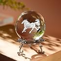 2.3 Inch Horse Crystal Ball 3D Laser Engraved Figurine with Stand Gift