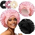 2+3 Large Satin Bonnets with Scrunchies for Women, Hair Bonnet Sleeping Tie Bonnet for Braids Curly Hair