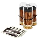 2" Espresso Matches in 3 Mini Cloche Jars + Striker Stickers Included | 100 Brown Stick Black Tip Decorative Matches with Glass Holders | Gifts, Home Decor, &amp; Candle Accessories by Thankful Greetings