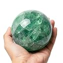 2.4-2.8 inch (6-7 cm) Natural Green Fluorite Crystal Ball with Stand, Hand Polished Gemstone Sphere, Reiki Healing Decorative, Feng Shui Home Desktop Ornament, Mineral Crystal Collection Gift