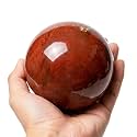 2.4-2.8 inch Natural Red Jasper Crystal Ball with Stand, Hand Polished Quartz Stone Orb, Reiki Healing Mineral Sphere, Energy Balancing Degaussing Stone, Home Office Desktop Ornament