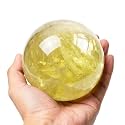 2.4-2.8 inch Natural Citrine Crystal Ball with Stand, Hand Polished Yellow Quartz Sphere, Reiki Healing Crystal Sphere, Energy Balancing Stone Crafts, Feng Shui Home Desktop Ornament