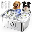 2.56Gal Large Dog Water Fountain Dispenser, 10L Stainless Steel Pet Fountain with 6 Filters, Corded Ultra Quiet Automatic Dog Water Bowl for Large and Multi-Pet Homes, 12 x 8.7 in Drinking Area