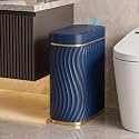 2.6 Gallon Automatic Bathroom Trash Can with Touchless Lid, Blue Gold
