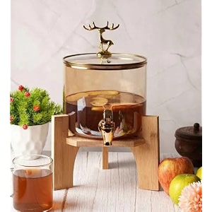 26 litre glass beverage dispenser with bamboo stand large drink container with spigot ideal for cold drinks iced tea lemonade home kitchen amp restaurant dk - 1
