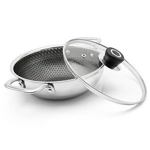 27 l 22 cm triply honeycomb non stick kadai with lid stainless steel kadai for cooking triply kadhai metal spatula friendly induction amp gas stove compatible