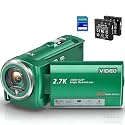 2.7K Video Camera Camcorder QHD 56MP YouTube Vlogging Camera Webcam 16X Digital Zoom with 32G SD Card 270 Degree Rotation Screen Camcorders and 2 Batteries Recording While Charging