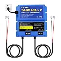 2 Bank Marine Battery Charger 12V 20A(10A/Bank) IP67 Waterproof 14.6V LiFePO4 & Lead-Acid & NCM Lithium Battery Charger 12 Volt 0V Wake Up 12V Charger, Onboard Charger for Boat, Car,RV, Trolling Motor