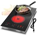 2 Burner Electric Cooktop 12 Inch, 110V Electric Stove with Touch Control, 2000W Ceramic Cooktop, Built-in &amp; Countertop, Overflow Protection, Safety Lock, Timer(Plug in)
