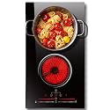 2 Burner Electric Stove 3200W, Drop-in Electric Cooktop with Slide Control, 12 Inch Ceramic Cooktop 220V, 99 Mins Timer, Safety Lock & Extended Zone, Hard Wire