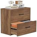 2 Drawer Filing Cabinets, Wood Lateral File Cabinet for Home Office, Modern Farmhouse File Cabinets with Hanging Rail for Letter Size, Large Wooden Storage Cabinets, Brown