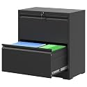 2 Drawer Lateral File Cabinet with Lock,Black Metal Filing Cabinet