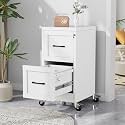 2-Drawer Rolling Metal File Cabinet with Lock, Narrow, White