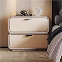 with 2 Drawers Cream Two-Tone Bedside Table Faux Leather and Solid Wood Frame Storage Cabinet End for Bedroom Living Room or Office(Khaki,17.7x15.7x18.9in)