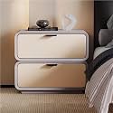 with 2 Drawers Cream Two-Tone Bedside Table Faux Leather and Solid Wood Frame Storage Cabinet End for Bedroom Living Room or Office(Light Grey,15.7x15.7x18.9in)