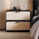 with 2 Drawers Cream Two-Tone Bedside Table Faux Leather and Solid Wood Frame Storage Cabinet End for Bedroom Living Room or Office(Black,17.7x15.7x18.9in)