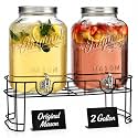 2 GALLON - 2 PACK Glass Drink Dispensers for Parties, Mason Jar Beverage Dispensers with Metal Stand, Glass Water Dispenser with Spigot, Laundry Detergent Dispenser