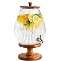 2 Gallon Drink dispenser, Glass Beverage Dispenser With Wood Stand, Large Water Drink Dispensers for Parties With Stainless Steel Spigot, Ideal for Lemonade,Juice, Tea, and Party Drinks