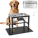 2 Gallon Elevated Dog Water Bowl for Large Dogs with Spill-Proof Mat, 4-Height Adjustable Raised Dog Water Bowl Stand (9.4-14.2'') with Stainless Steel Bowls for Indoor/Outdoor