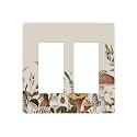 2-Gang Decorative Screwless Decorator Wall Plate Cute Beige/Tan Vintage Boho Mushrooms Rustic Floral Spring Plant Botany Garden Double GFCI/Rocker Receptacle Outlet Light Switch Faceplate Cover