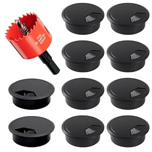 2 in hole saw with 10pcs black desk grommet - cable management kit for tv office and home table - hide wires behind wall tv wall cable pass through desk cable hole covers