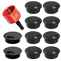 2 in. Hole Saw with 10PCS Black Desk Grommet - Cable Management Kit for TV, Office, and Home Table - Hide Wires Behind Wall, TV Wall Cable Pass Through, Desk Cable Hole Covers