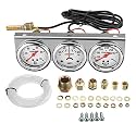 2 Inch 52mm Oil Pressure Water Temp Amp Meter Triple Gauge 3 in 1 Set Chrome Panel Oil Temp Water Temp Gauge Temperature Oil Pressure Gauge Sensor Car Meter Auto Gauge