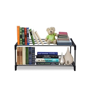 2 layers bookshelf bookcase shelf storage organizer modern book shelf for bedroom living room and home office vintageblue amp white metal