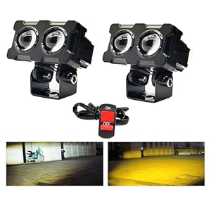 2 led lens fog flashing light for motorcycles and bikes  whiteamber auxiliary spot lights projector light for all motorbikes cars scooty electric vehicles 45w pack of 2 with switch