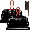 2 Metal Dustpans with Hand Brush, 17 Inch Heavy Duty Cleaning Set, Black
