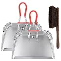 2 Metal Dustpans with Hand Brush, 17 Inch Heavy Duty Cleaning Set, Sliver