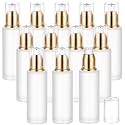 2 Oz/ 60 ml 12Pcs Frosted Glass Pump Bottles for Comestic Lotion, Travel