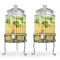 2 PACK 1.5 Gallon Drink dispenser, Glass Beverage Dispenser With Elegant Stand Stand, Drink Dispensers for Parties With Spigot 100% Leakproof. Perfect For Parties And Daily Use