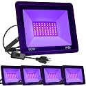 4 Pack 50W LED Black Lights, Flood Blacklight with Plug, IP66 Waterproof Outdoor UV Spotlight for Dance Party Large Space, Glow in The Dark, Halloween Lamp