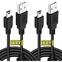 2 Pack 10ft PS3 Controller Charger Cable - Fast Mini USB Data Charging Cord for PS Move PlayStation 3 Wireless Controller, TI84 Plus CE, Digital Camera